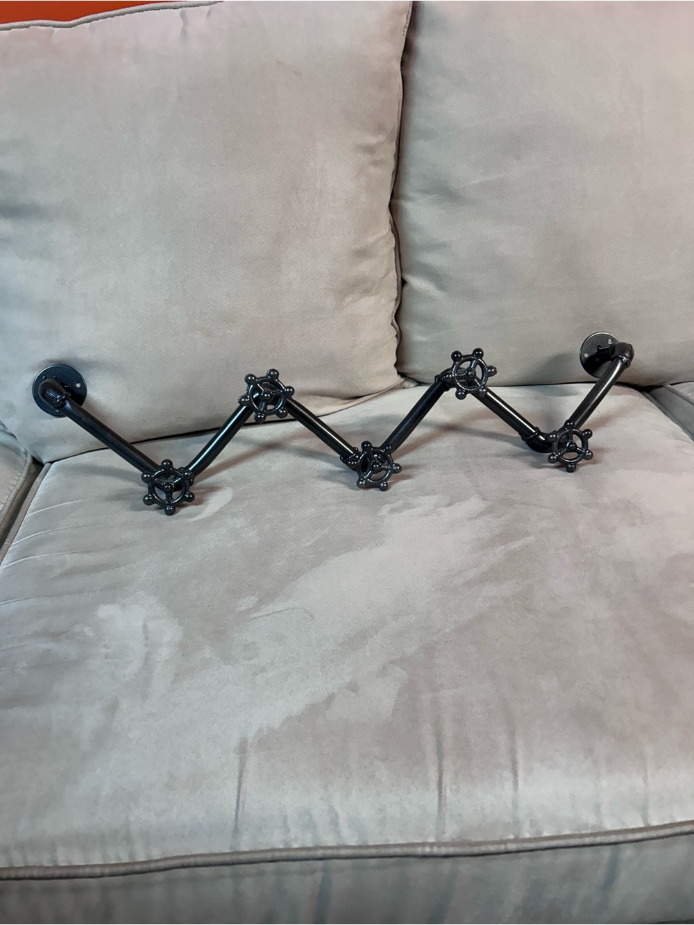 Black Industrial Wall Hook Rack with Valve-Style Knobs